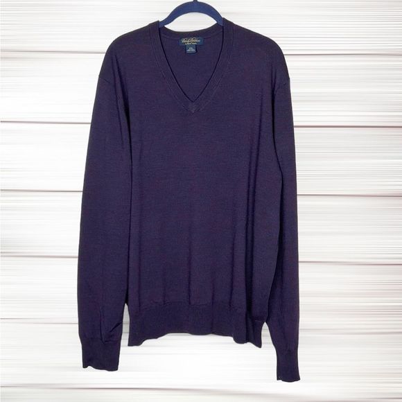 Brooks Brothers Saxxon Fine Merino Wool Purple V-neck Sweater Pullover XXL - Picture 3 of 12